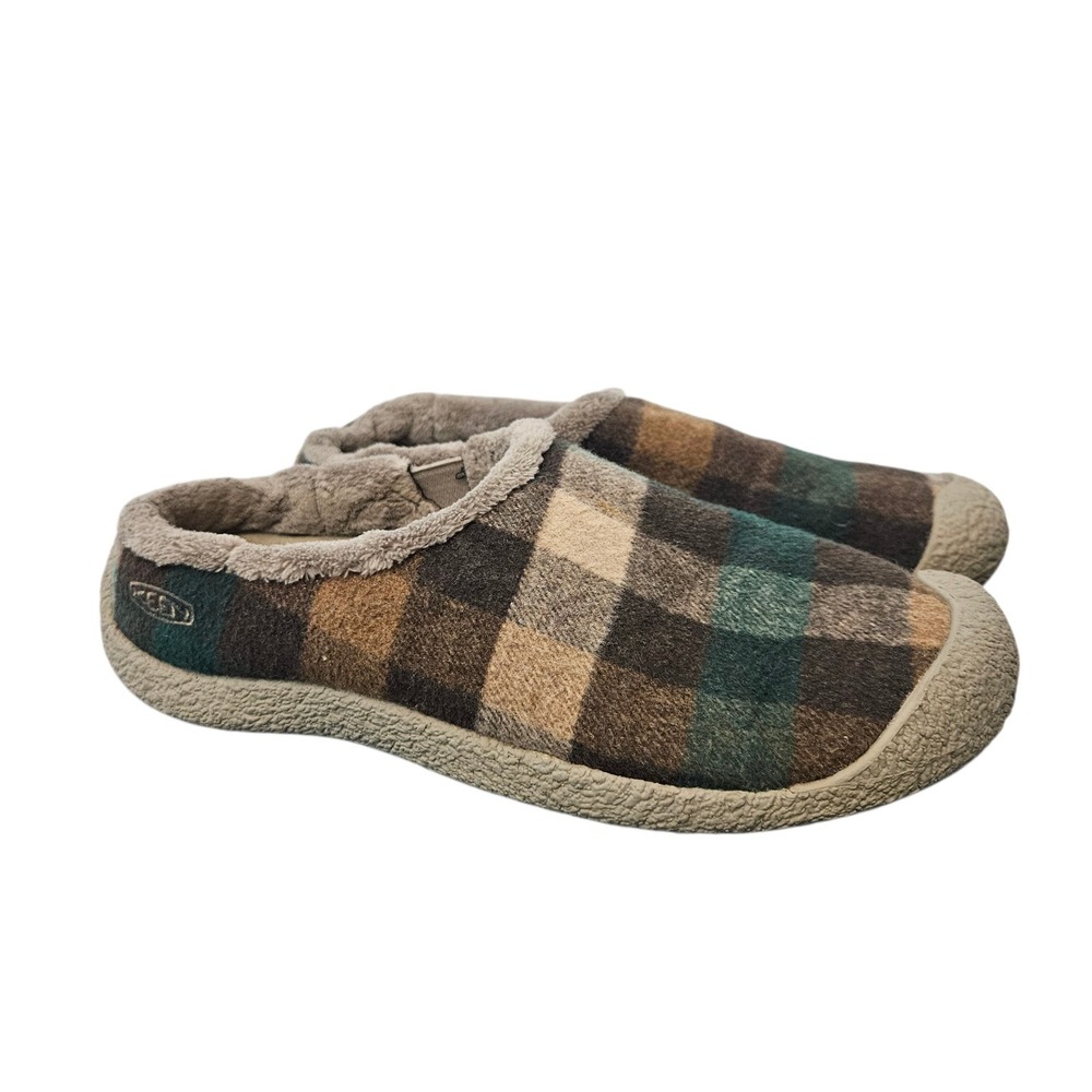 KEEN Howser Plaid Slippers Clogs Green Wool Fleece Lined Comfort Mules Women 9.5